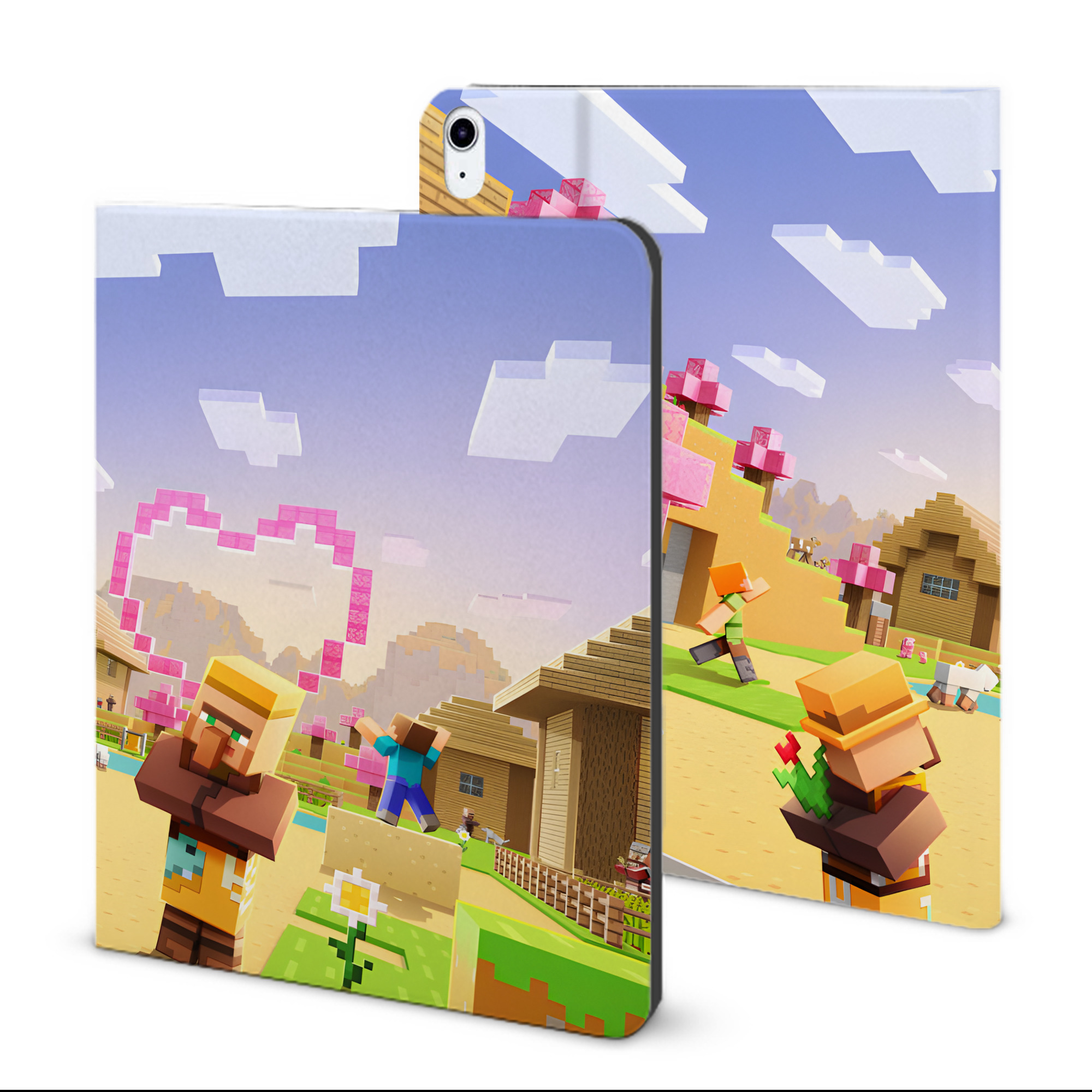 （画像用） マインクラフト ブロックの世界 Minecraft MC Block world IPad ケース ブック型 PUレザー TPU 耐衝撃 軽量 薄型 ペン収納なし 全面保護 IPad 各モデル対応